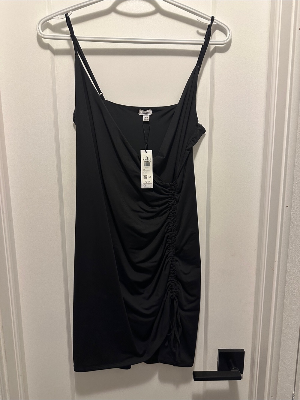 Garage Black Ruched Mini Slip Dress